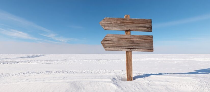 Wooden directional sign in a snowy landscape