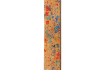 Paint splattered wooden plank on transparent background