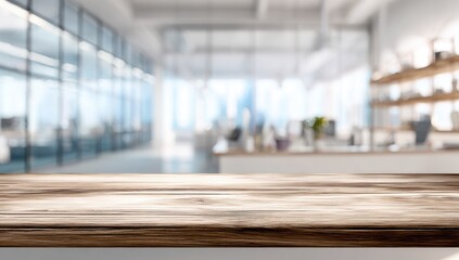 Blurred modern office space with wooden table
