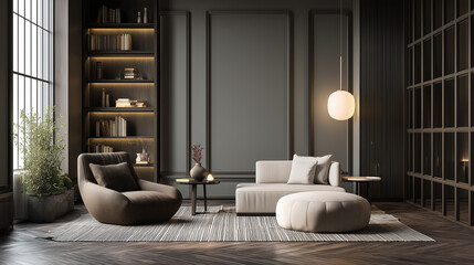 Quiet Luxury Interior of a Minimalist Living Room with Subtle Textures and Muted Color Palette