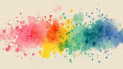 Vibrant watercolor paint splash in rainbow spectrum on cream background