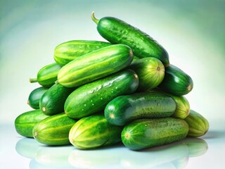 Long Exposure Photography: Vibrant Green Cucumber Pile on White Background - Stunning Food Photo