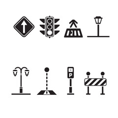 Minimalist Black and White Road & Traffic Icon Set – Urban Safety and Signage Symbols ,
Art & Illustration.