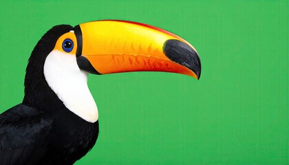 Naklejka premium Toucan profile against green background