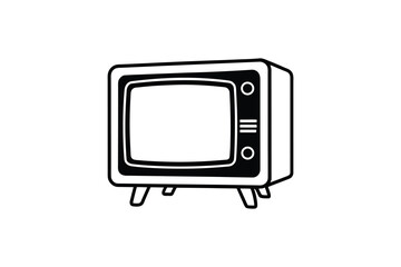 Retro Television Set Illustration in Black and White Outline Style silhouette