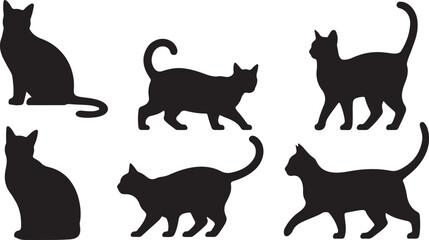 Collection of black cat silhouettes vector set