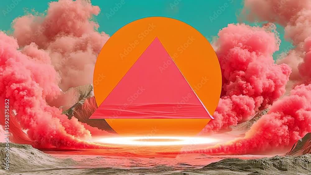 Poster golden geometric face spinning, transforming digital polygonal surface with metallic angular contour