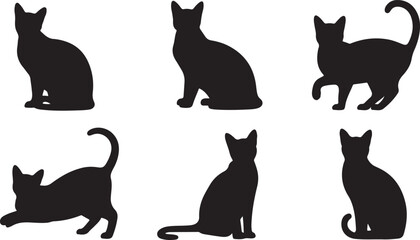 Collection of black cat silhouettes vector set