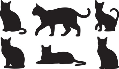 Collection of black cat silhouettes vector set