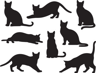 Collection of black cat silhouettes vector set