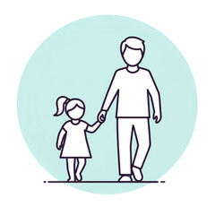 A father and daughter holding hands, walking together in a simple illustration.