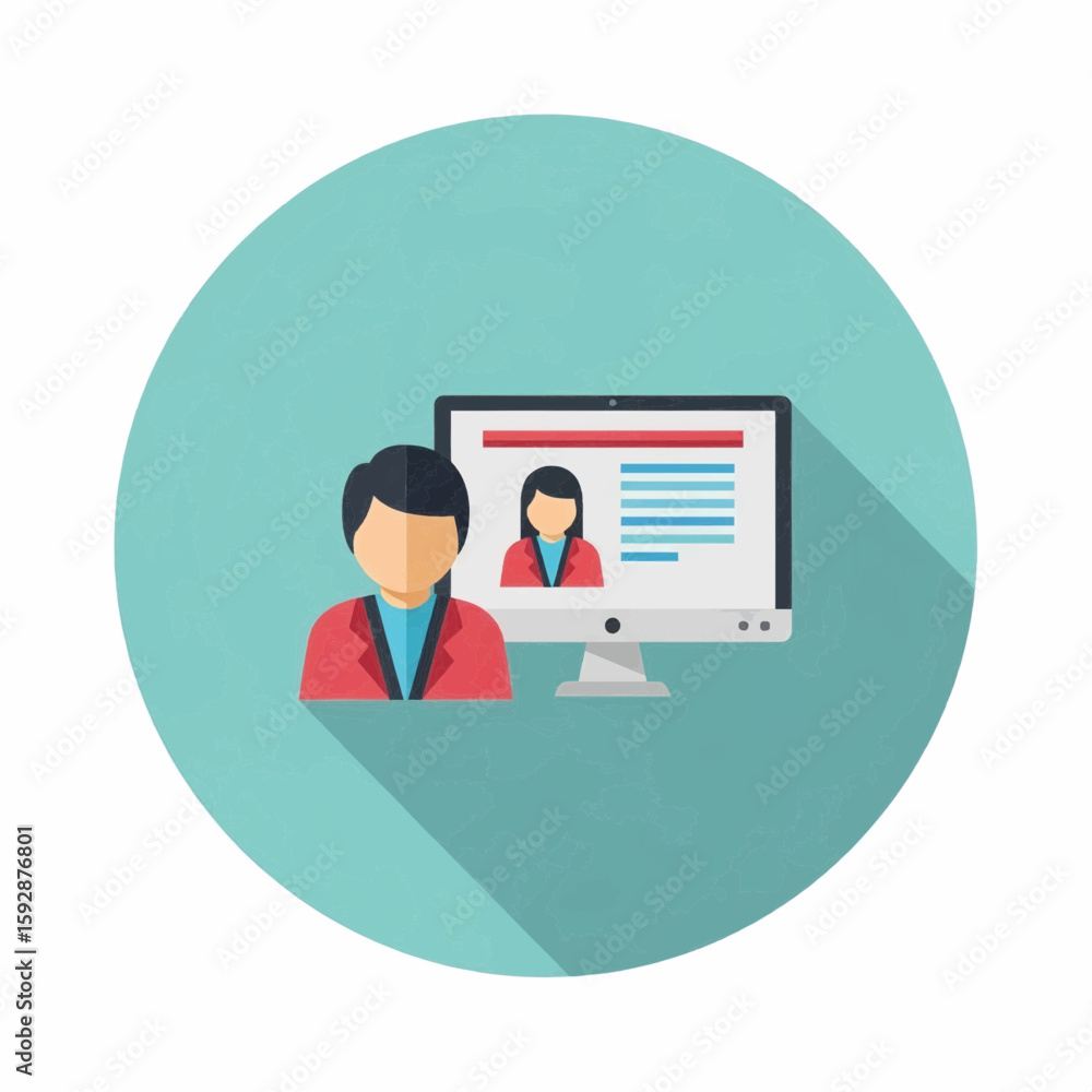 Aufkleber flat design illustration of a person and a computer screen showing a video call.