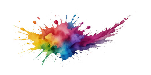 abstract rainbow creative horizontal banner from paint splashes. Bright colorful watercolor splash splatter stain brush strokes on white background. Modern vibrant aquarelle spot. Rainbow trendy