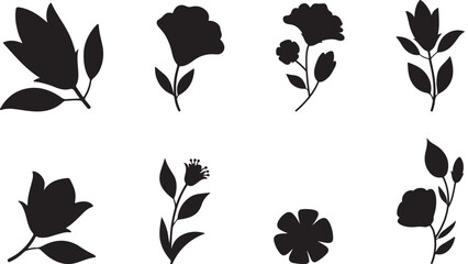 Elegant Black Flower Silhouettes, Perfect for Design Projects