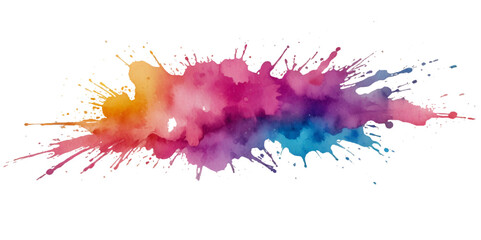 abstract rainbow creative horizontal banner from paint splashes. Bright colorful watercolor splash splatter stain brush strokes on white background. Modern vibrant aquarelle spot. Rainbow trendy