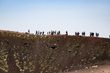 hiker trekking on mount Etna