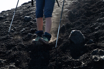 hiker trekking on mount Etna