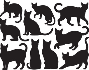 Black cat silhouettes set illustration on white background