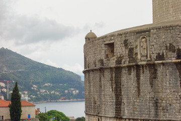 stone walls of fortified city of Dubrovnik castle in Croatia