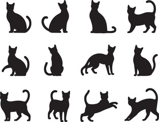 Black cat silhouettes set illustration on white background