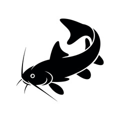 silhouette catfish on white background