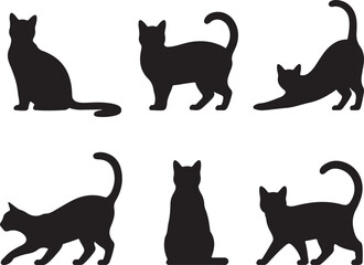 Black cat silhouettes set illustration on white background