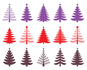 Obraz premium Evergreen pine and holiday tree silhouette collection
