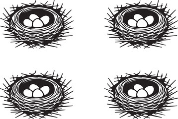 Obraz premium Bird Nests with Eggs - Black and White Illustration Set