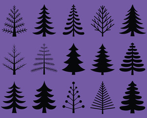 Obraz premium Vector pine and Christmas tree silhouettes set