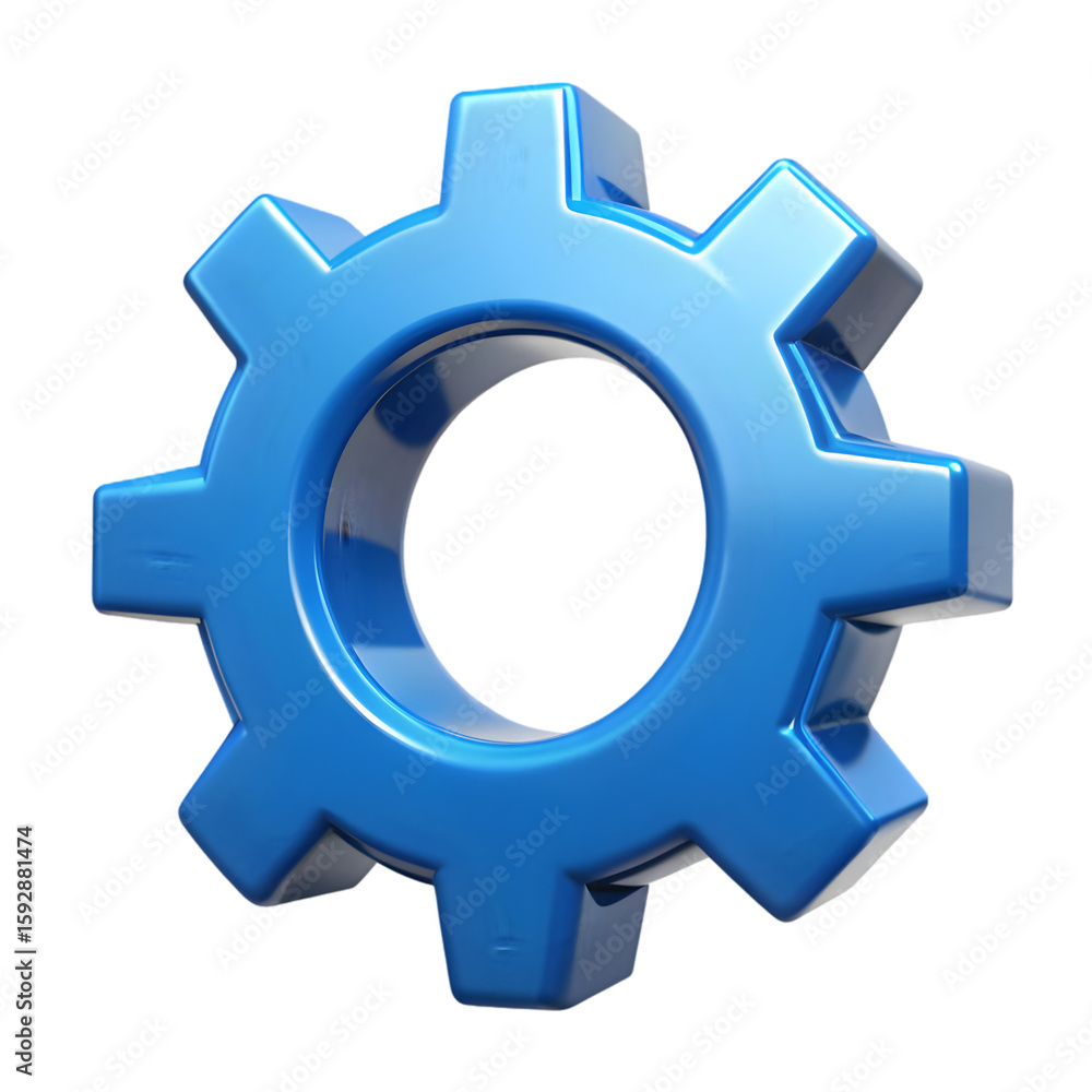 Poster gear setting icon with blue cog arrows left and bottom 3d rendering on transparent background layout