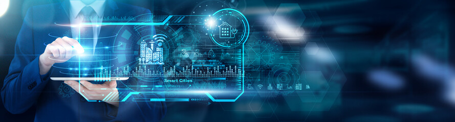 City Planner using tablet analyzing Smart Cities traffic patterns and energy usage data, IoT sensor metrics overlaying digital city maps. Infrastructure efficiency dashboards.