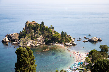 beach and island Isola Bella at Taormina, Sicily