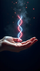 Obraz premium Hand Holding a Glowing DNA Helix