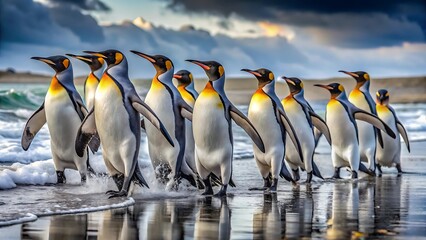 Group King Penguins Walks