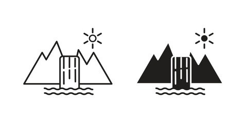 Fototapeta premium Waterfall icon. concept solid and line style in black. EPS 10
