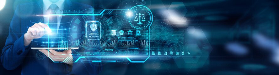 Governance Specialist using tablet analyzing Policy exception request trends and adherence gap analysis, compliance risk simulation dashboards.