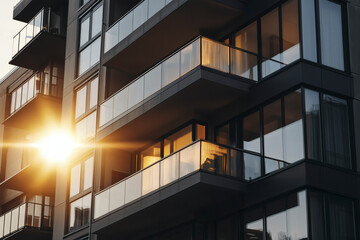 Fototapeta premium Modern apartment building at sunset