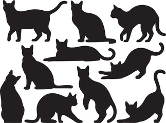 Set of black cat silhouette vector illustrations in various poses