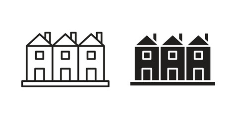 Terraced Houses icon. concept solid and line style in black. EPS 10
