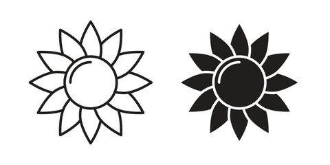 Sunflower icon. concept solid and line style in black. EPS 10