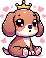 Obraz premium Puppy royalty: An adorable puppy wearing a golden crown, surrounded by hearts, exuding charm and innocence, and capturing a perfect image for expressing the theme of unconditional love.