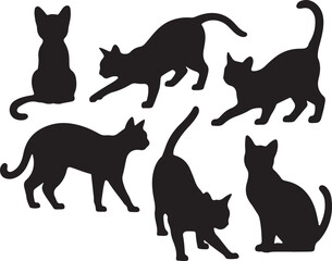 Set of black cat silhouette vector illustrations in various poses