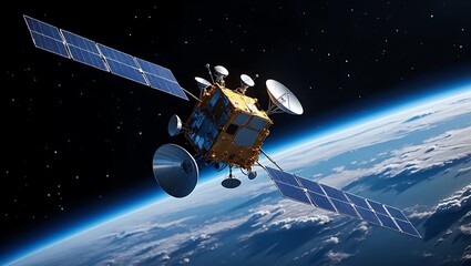 Advanced Telecommunications Satellite Orbits Earth Providing Global Communication Services