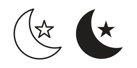 Obraz premium Moon and star icon. concept solid and line style in black. EPS 10