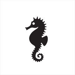Obraz premium Silhouette of a majestic black seahorse on a white background