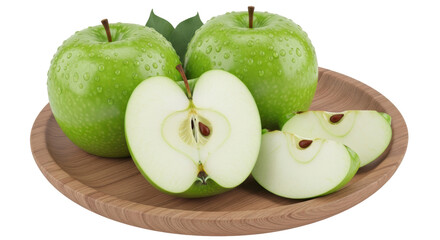 Isolated Green Apples on Wooden Plate