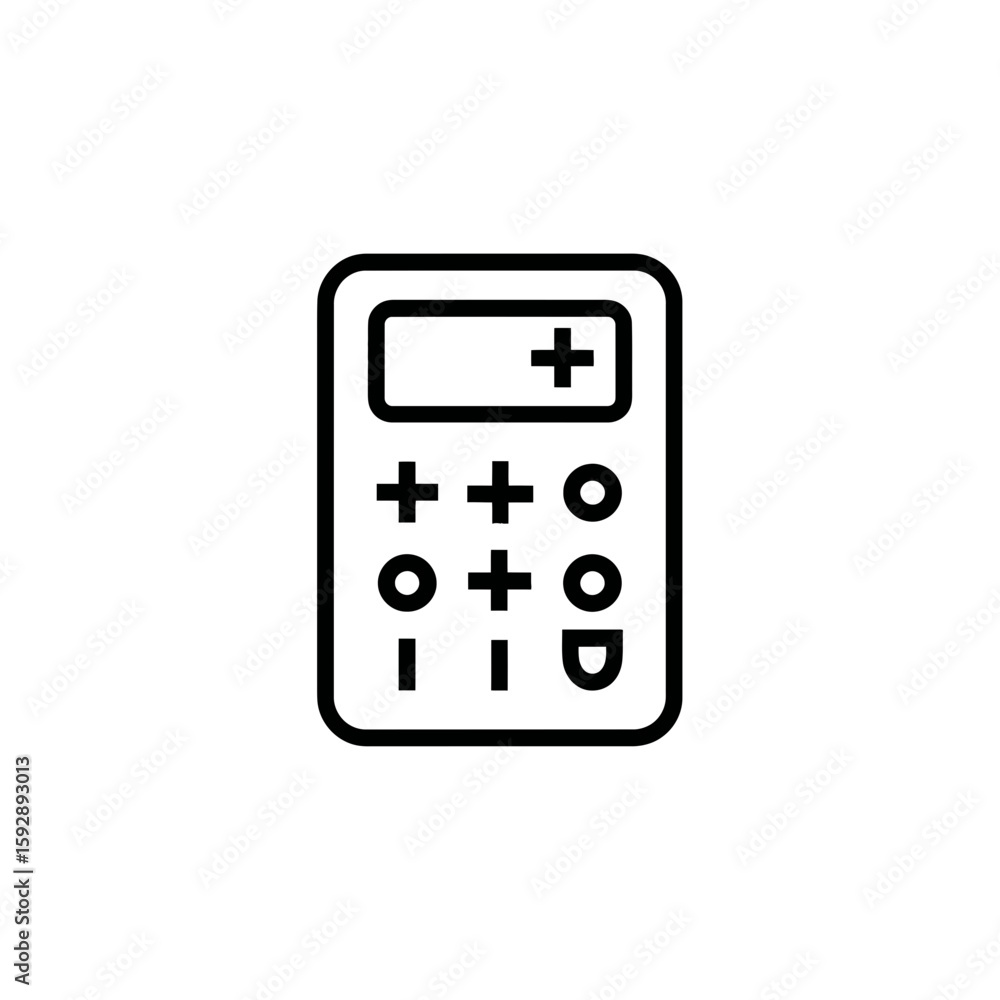 Poster black calculator displays functions within a minimal white scene detail