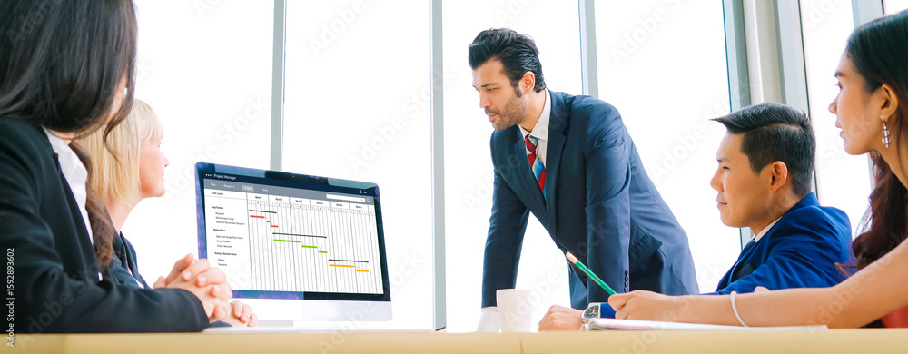 Poster project planning software for modish business project management on the computer screen showing time
