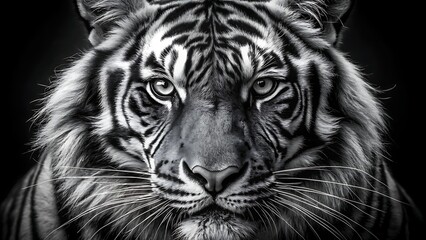 A striking black and white closeup portrait of a tigers fierce face © BALAL