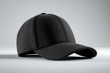 Fototapeta premium Ai generated image of a plain black baseball cap is presented in a studio shot